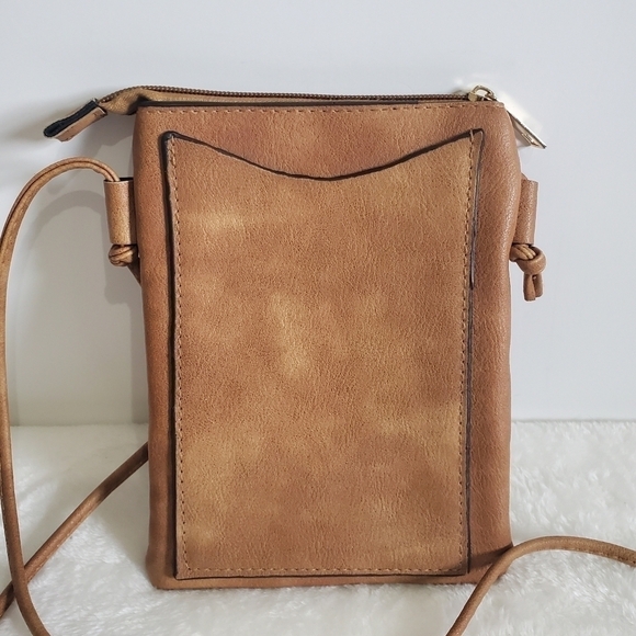 TAN Boutique Faux Leather Zig Zag Dark Silver Embellished Crossbody Bag Purse - Picture 4 of 13